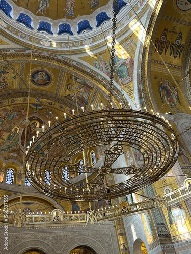 Beautiful chandelier in Church of Saint Sava, Belgrade Serbia photo