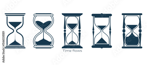 Minimalist hourglass icon vector set, classic sand watch symbols on clean white background for design

