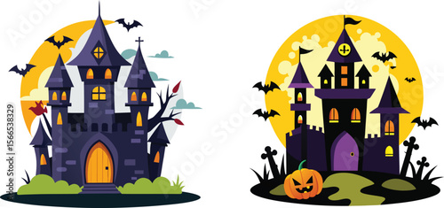 Halloween castle illustration.