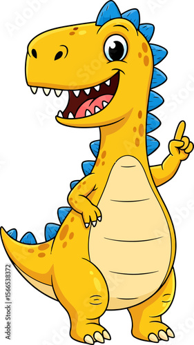 Friendly Cartoon Yellow Dinosaur With Blue Spikes