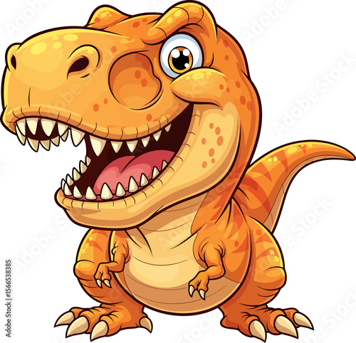 Cute Cartoon T Rex Dinosaur Roaring with Big Smile