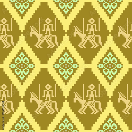 Pixel, Pastel Geometric Floral Tile Seamless Pattern for carpet, print, wrap, decorative, illustration, Fabric, Wallpaper, Ceramics. 

