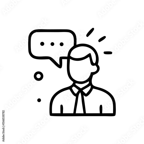 A stylized icon depicting a person with a speech bubble, suggesting communication or thought.