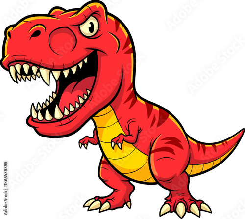 A Fierce Cartoon Tyrannosaurus Rex Dinosaur Roaring with Sharp Teeth and Angry Eyes