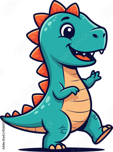 Cute Cartoon Dinosaur Walking Friendly Prehistoric Creature