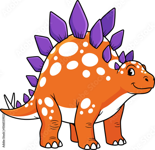Cute Cartoon Dinosaur Stegosaurus with Orange and White Spots and Purple Plates