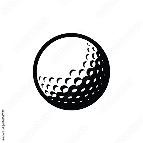A minimalist black and white design featuring a golf ball in a circular emblem