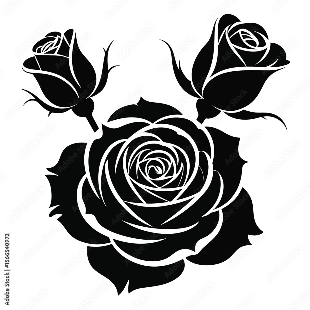 custom made wallpaper toronto digitalBlack and White Rose Bouquet Three Roses Floral Design Silhouette Graphic vector