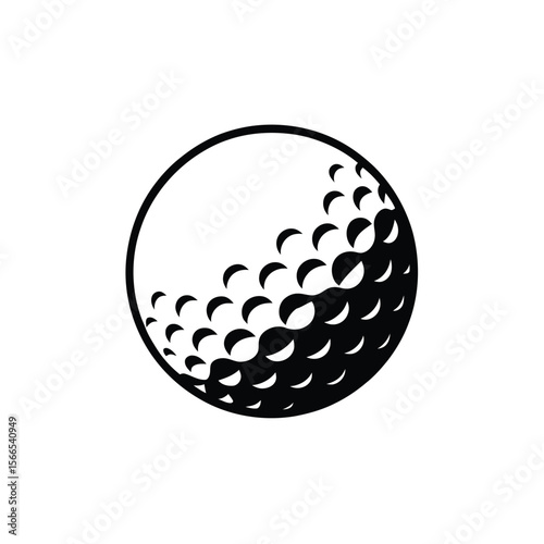 A minimalist black and white design featuring a golf ball in a circular emblem