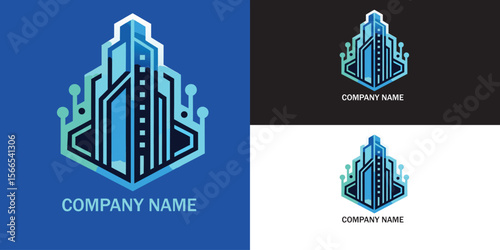 Vector art of a modern abstract logo design of a futuristic building, isolated on white background