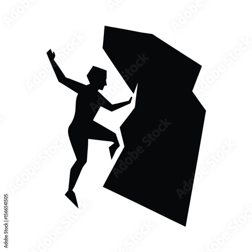 Black silhouette of person climbing jagged rock face