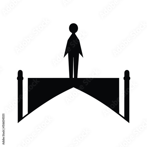Black silhouette of person on narrow bridge crossing