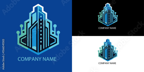 Vector art of a modern abstract logo design of a futuristic building, isolated on white background