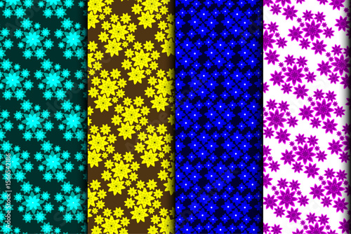 “Bold Bloom Seamless Floral Pattern Set – Aqua, Yellow, Blue & Magenta”