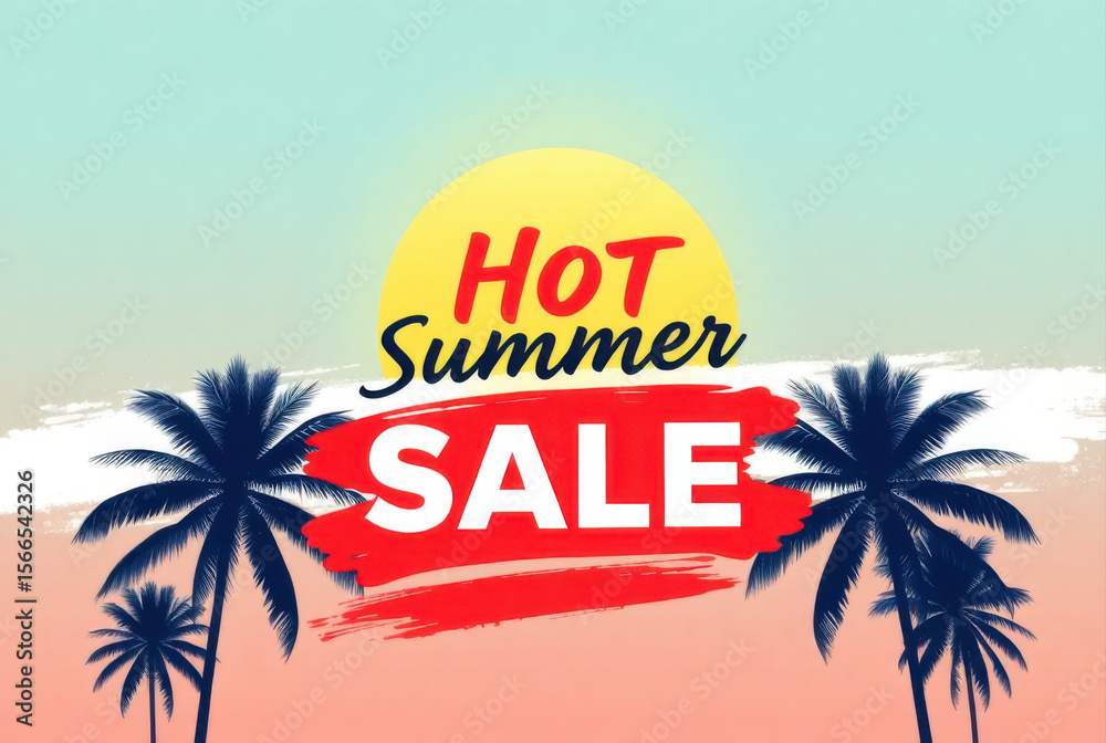 Obraz premium Hot summer sale banner with palm trees and sun