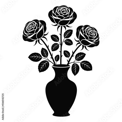 Three Black Silhouette Roses in a Black Vase Floral Arrangement black roses