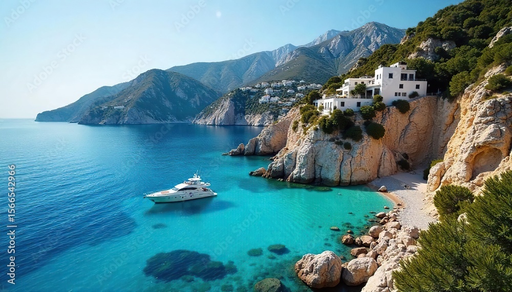 Fototapeta premium Luxurious Yachts at Anchor in the Turquoise Mediterranean A Serene Escape
