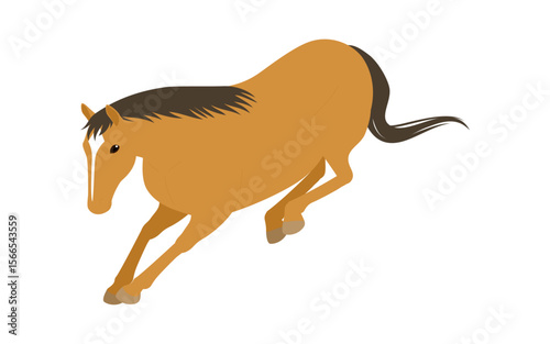A chestnut horse sitting and resting