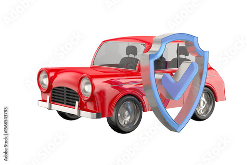 Car and shield on white bac...
