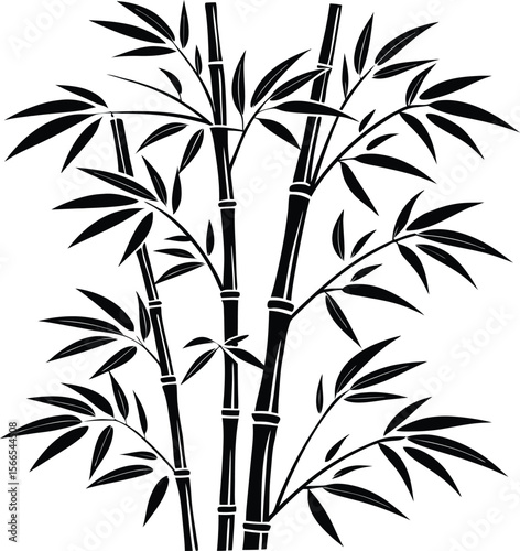 Stylized black bamboo stalks and leaves illustration a simple and elegant design representing nature and tranquility isolated on transparent background