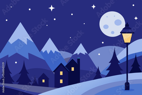christmas night landscape with house