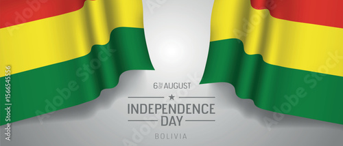Bolivia happy independence day greeting card, banner with template text vector illustration. Bolivian memorial holiday 6th of August design element with 3D flag with stripes