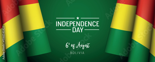 Bolivia independence day vector banner, greeting card. Bolivian wavy flag in 6th of August national patriotic holiday horizontal design