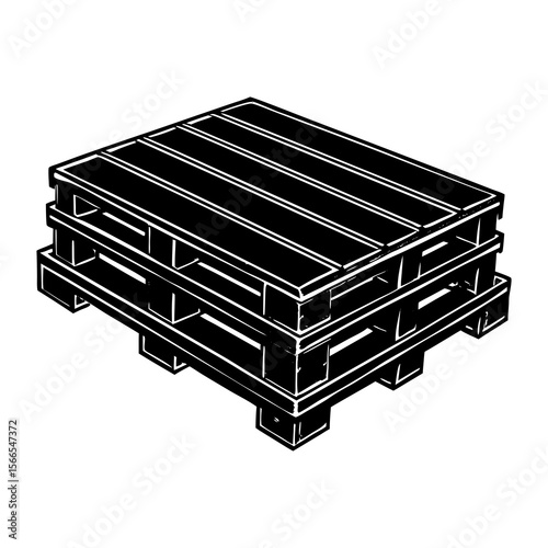 A simple black and white illustration of two stacked wooden shipping pallets viewed from an isometric perspective on a white background