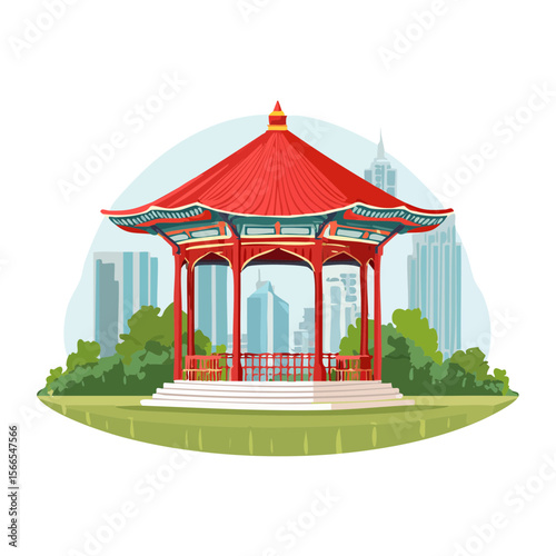 Elegant Gazebo in City Park - Vector Illustration