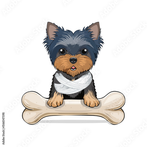 Yorkie with Bone and Bandage: Adorable Injured Dog Vector