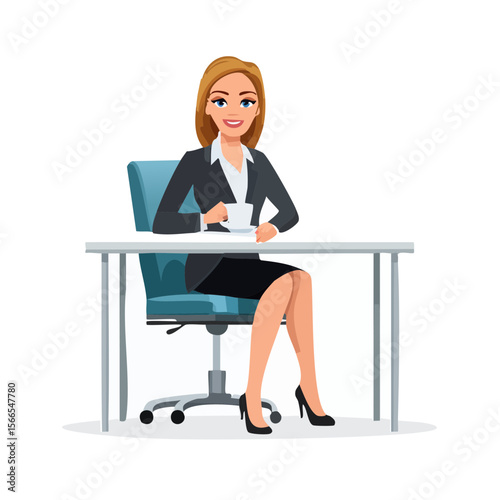 Businesswoman at Desk with Coffee Cup