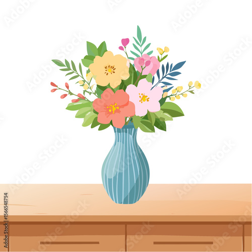 Colorful Flowers in Vase on Table Still Life Composition Art