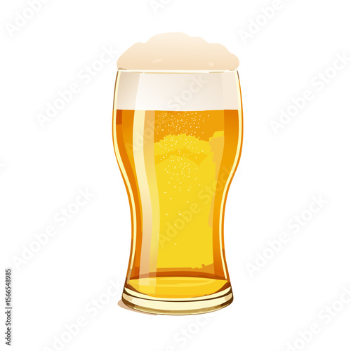 Illustration of a refreshing glass of beer with a frothy head against a colorful backdrop.