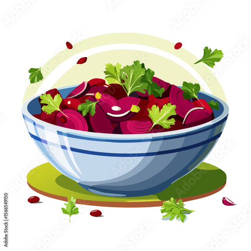 Beetroot Salad in a Bowl, Healthy Vegetarian Food Illustration