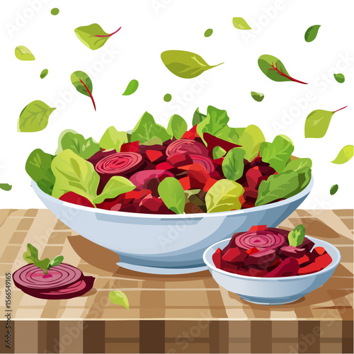 Beetroot Salad with Lettuce Served in Bowls on Table