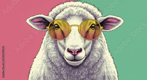 Trendy Sheep in Yellow Sunglasses