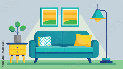 Cozy Modern Living Room Interior Illustration with Sofa and Side Table