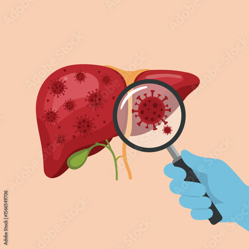 Human Liver Organ with Viruses Illustration, Medical Infection Concept