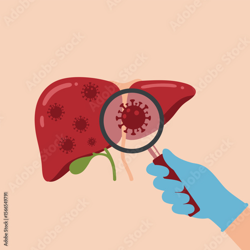 Human Liver Organ with Viruses Illustration, Medical Infection Concept