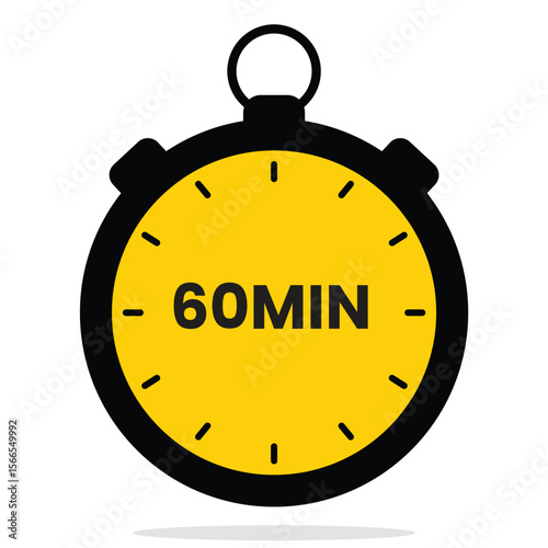 60  Minutes Timer Icon – Flat Vector Stopwatch
