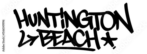 Huntington Beach graffiti tag in bold black lettering on transparent background. Surf city attitude meets urban edge for bold and youthful designs