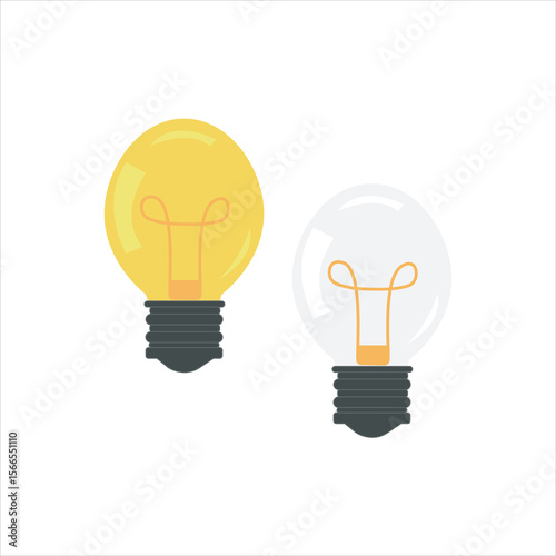 Yellow and white light bulbs vector illustration in flat minimal style