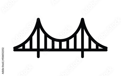 A minimalist black and white icon illustration of a suspension bridge