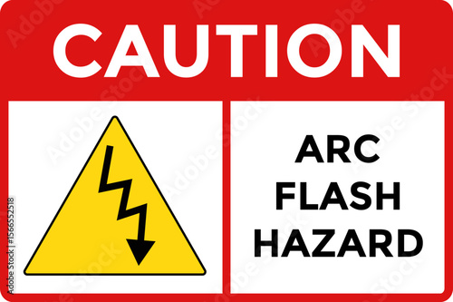 Caution Arc Flash Hazard sign. protection required.  Warning Sign. energized can cause severe injury. working on this energized equipment
