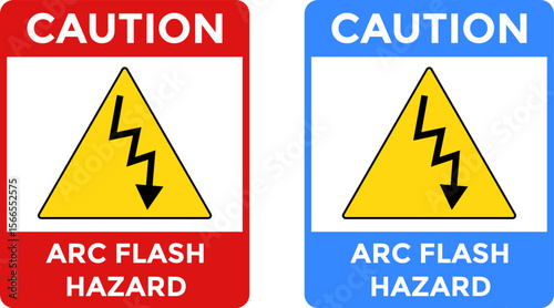 Caution Arc Flash Hazard sign. protection required.  Warning Sign. energized can cause severe injury. working on this energized equipment
