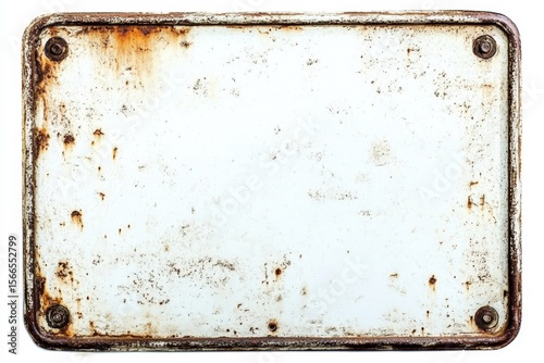 Wallpaper Mural A weathered, rusty metal sign with four corner screws on a white background, showing signs of age and corrosion. Torontodigital.ca