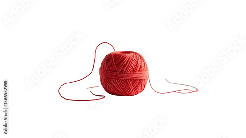 Single Ball of Red Yarn Isolated on Transparent Background