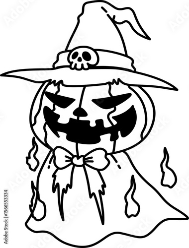 Hand drawn halloween pumpkin groovy ghost outline doodle illustration
