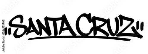 Santa Cruz graffiti tag in bold black lettering on transparent background. Beachside urban tag with creative freedom for expressive design use
