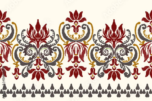 Ikat floral paisley embroidery on white background. Traditional ethnic ikat, aztec abstract vector pattern, seamless pattern in tribal, folk embroidery and mexican style.